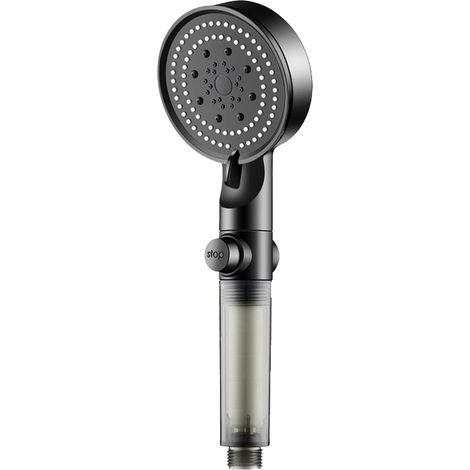 Shower Head - Handheld Showerhead With Carbon Filter - For Hard Water - 5 Spray Modes - Black Gray - 1 Piece (1/5)