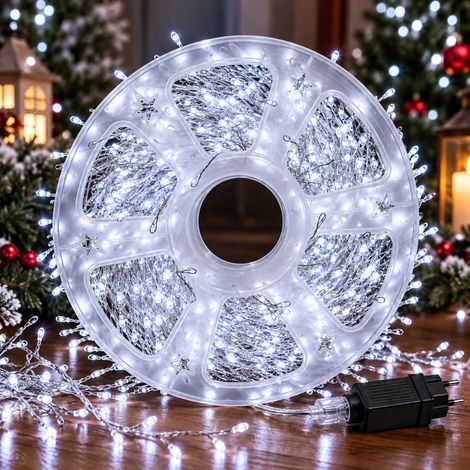 Catena Luminosa a Grappolo 2000 Micro LED 30 Metri Luce Fredda Cavo Argento Silver 8 Giochi di Luce IP44 Natale Interno Esterno 31V (1/4)
