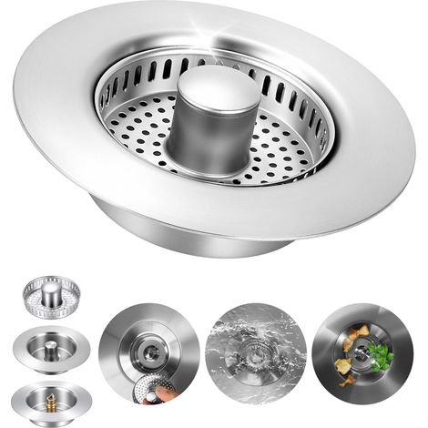 Bouchon d'Évier 3 en 1 Anti-Odeurs et Anti-Bouchage - Mécanisme Pop-Up en Inox 304 - Pour Trous de 75-87 mm (1/5)