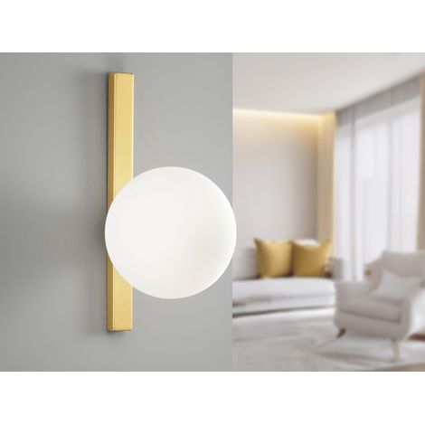 LED Wandleuchte 1-flammig Gold mit Glaskugel Opalweiß, Höhe 28cm