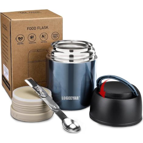 Thermobehälter 500ml Edelstahl Lunchbox Faltlöffel Blau (1/5)