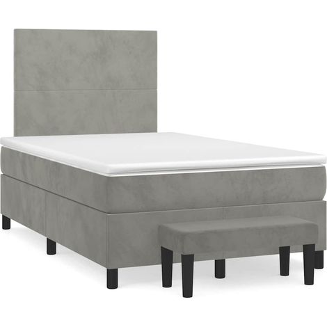 Cama box spring con colchón terciopelo gris claro 120x190 cm (1/5)