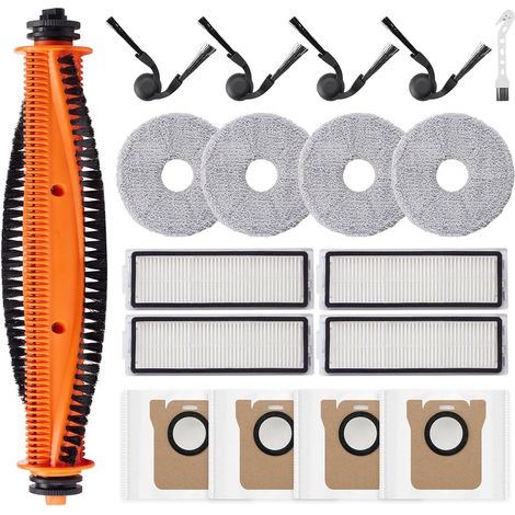18 Stück Zubehör für Xiaomi Robot Vacuum 5/5 Pro Saugroboter, Ersatzteile 1 Hauptbürste 4 Staubbeutel 4 Wischpad 4 HEPA Filter 4 Seitenbürste 1 Reinigungszubehör (1/5)