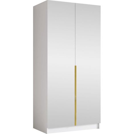Armario Closico Staton III, Blanco + Dorado, 215x100x58cm, Puertas de armario: Con bisagras, Número de estantes: 0