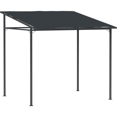 Outsunny 2.4 x 2.4 m Wall Mounted Pergola Gazebo with PA Coating Fabric and Metal Frame, UPF30+, Lean to Garden Gazebo, Wind Resistant Outdoor Sun Shade Shelter for Garden, Deck, Dark Grey