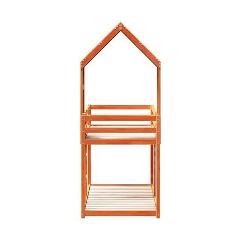 Lit superposé sans matelas, finition cire marron, 80 × 200 cm, en pin massif, pin massif durable, pour chambre, décor moderne, facile à assembler (1/5)