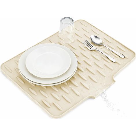 Tapis Égouttoir Vaisselle Silicone 40x32 cm, Incliné, Blanc Crème (1/5)