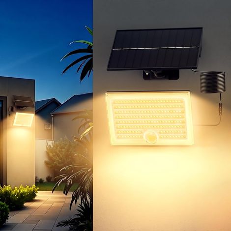 Lot de 2 lampes solaires d'extérieur avec détecteur de mouvement, étanchéité IP65, avec câble de 5 m, pour garage, jardin, cour, marches, portes d'entrée, blanc chaud (1/5)