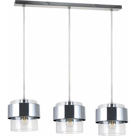 Suspension chrome Quan 3 lumières verre E27 Reality (1/3)