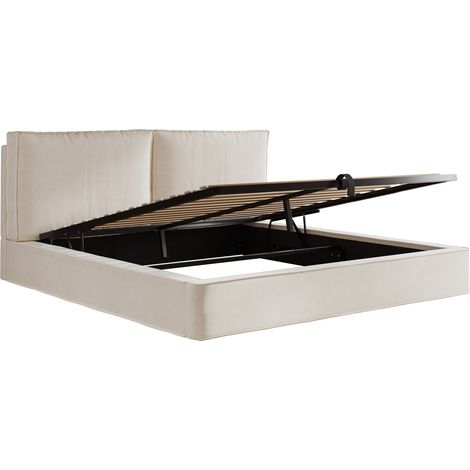 Letto contenitore 180 x 200 cm in velluto beige con rete e testiera imbottita (1/5)