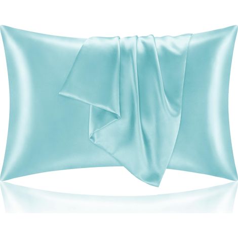 Taie d'oreiller en satin de soie pour cheveux et peau, bleue, format standard, lot de 2, ultra douce avec fermeture enveloppe, 50x66 cm (1/5)
