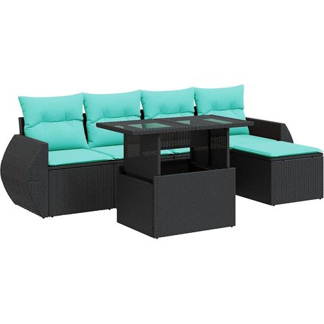 Maison Exclusive - Set sofás jardín y cojines 6 pzas ratán sintético acacia negro (1/5)