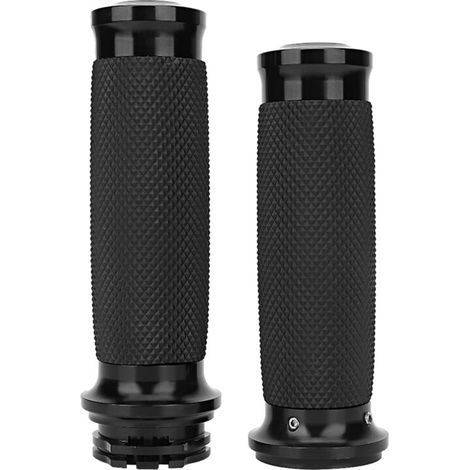 Poignées de moto universelles 25 mm – aluminium anodisé noir + revêtement caoutchouc antidérapant – paire complète (1/5)