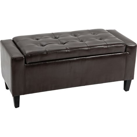 PU Lear Storage Ottoman Bench Storage Chest Tufted Ottoman Cube w/ Flipping Top 92L x 40W x 40H cm Brown (1/5)