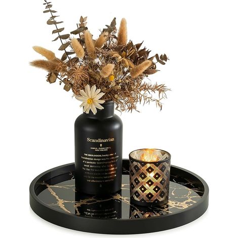 Plateau Decoratif Rond Deco: Plateaux Noir à Effet Marbre de Service pour Table Basse Salon - 30cm Decoration Maison pour Cuisine Chambre (1/5)