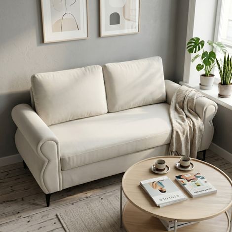 Sofá de 2 plazas 173,5x81x92 cm en tejido blanco crema, cómodo para salón pequeño – MEUBLIV (1/5)