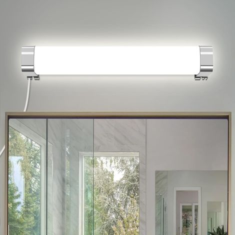 ZMH Lampe de miroir LED salle de bain - lampe de miroir étanche avec prise IP44 10W blanc neutre 4000K lampe de maquillage lampe de salle de bain applique moderne 37CM lampe de salle de bain chromée (1/5)