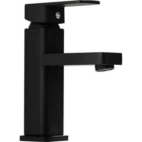 Robinet de lavabo en acier inoxydable 304 noir, monobloc sous-plan de travail, forme carrée, eau chaude et froide, pour hôtels et établissements professionnels (1/5)