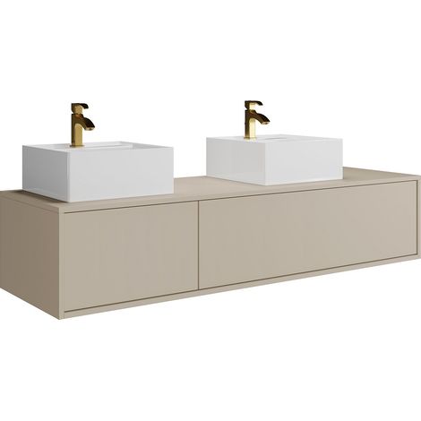 Meuble de salle de bain suspendu coloris beige avec double vasque carrée - L150 cm - ISAURE II