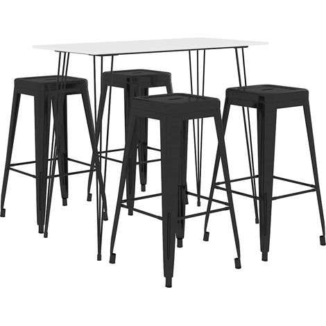 vidaXL Mesa alta y taburetes de bar 5 piezas blanco y negro (1/5)