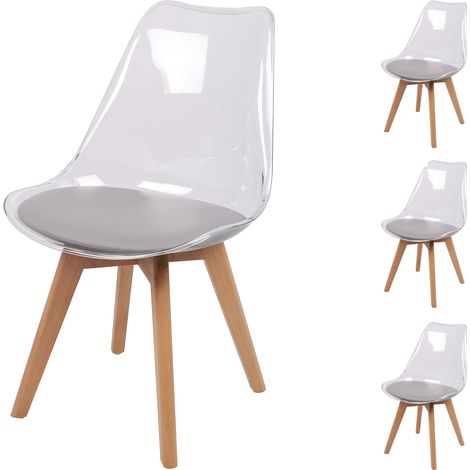 Lot de 4 chaises 57x50x82 cm coque transparente et assise gris clair