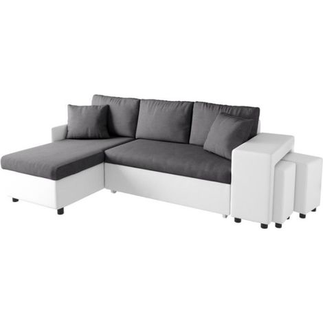 Canapé d'Angle Réversible Convertible Niche à Droite "Kraky" 241cm Gris & Blanc (1/5)
