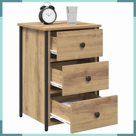 Meuble de chevet - 871260 - Bois recyclé solide - 6 tiroirs - Lot de 2, marron 40 x 36 x 60 cm (1/5)