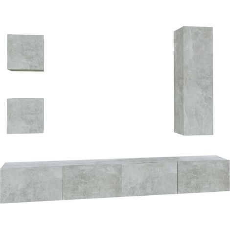 Set di mobili mobile buffet TV televisione soggiorno camera da letto soggiorno 5 pezzi multistrato grigio 020024892