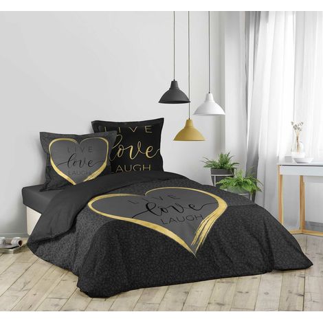 Parure housse couette 260x240cm Live Love Lauch