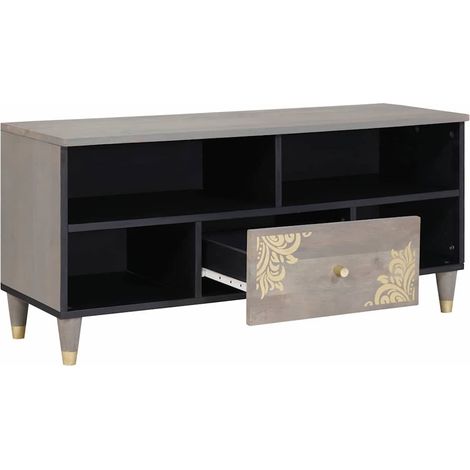 Meuble TV,Banc TV,Armoire TV Gris et or 100 x 33.5 x 46 cm Bois de manguier massif CFW494219 (1/5)