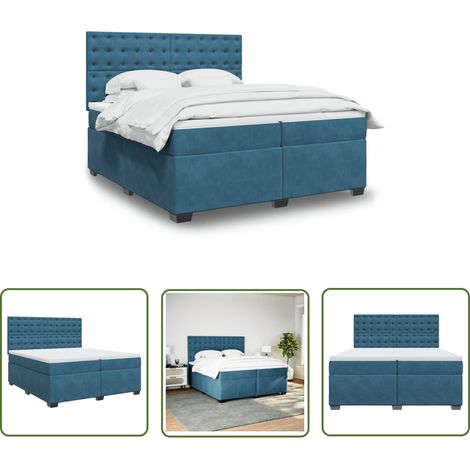 The Living Store Sommier à lattes de lit et matelas Bleu 200x200 cm velours - Lit Double - Literie - Matelas À Ressorts Ensachés - Tête De Lit Réglable - Surmatelas (1/5)