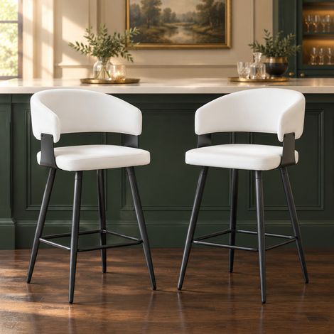 2er-Set Barhocker mit Rückenlehne, Sitz aus Kunstleder, Metallgestell, weiß OKMYHOME (1/5)