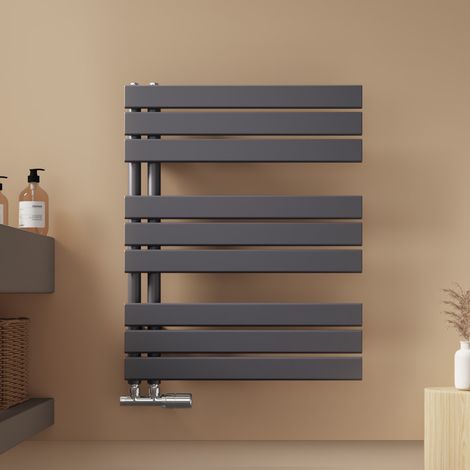 EMKE Badheizkörper Flach 762x600 mm Anthrazit, Handtuchwärmer Klein Handtuchtrockner, Panel Handtuchhalter Seitenanschluss für Wasser 479W (1/5)