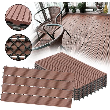 AUFUN Lot de 6 dalles de terrasse en plastique WPC - À clipser - Aspect bois - Avec système de clic - 30 x 60 cm - Pour jardin (1/5)