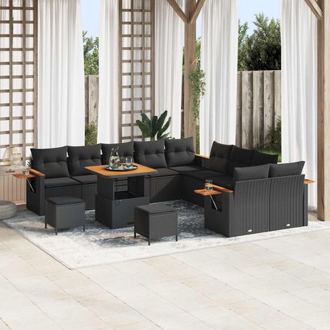 Salon de Jardin Modulable Canapé d'Extérieur en Polyrotin Noir avec Coussins 17 pcs - PANGIVO (1/5)