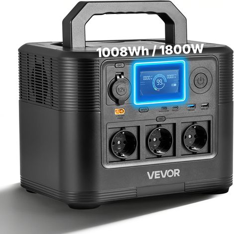 VEVOR Tragbare Powerstation, 1800W Solargenerator, 1008Wh LiFePO4-Akku-Backup mit 8 Ausgängen für Notfälle zu Hause, Camping im Freien, Wohnmobilreisen (Solarpanel NICHT Enthalten) (1/5)
