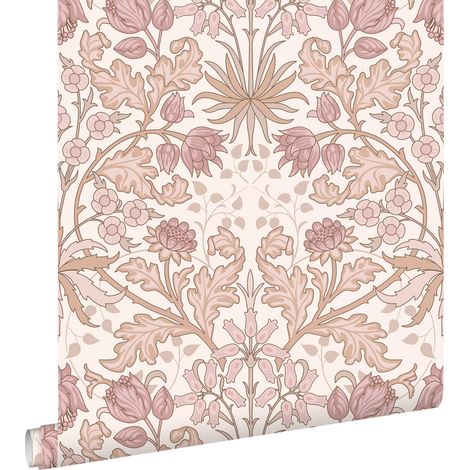 papier peint fleurs vintage de style art nouveau vieux rose et beige - ESTAhome (1/5)
