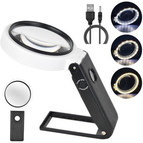 Magnifying Glasses with Light and Stand, 10x 25x Lighted Magnifying Glass, Large Stand Magnifying Glass with 32 LED Lights for Close Work Collecting Coin Stamps (1/5)