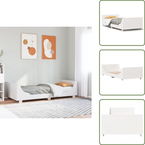 The Living Store Letto senza Materasso Bianco 75x190 in Legno Massello di Pino - Letto senza materasso