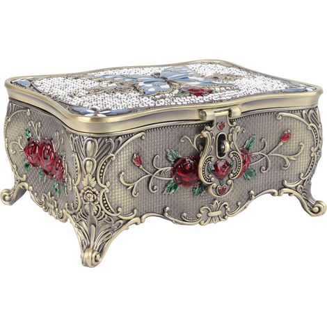 Coffret à Bijoux Vintage Métal Alliage Boîte à Trésors Verrouillable pour Femmes Filles Cadeau Noël Anniversaire Fleurs Vert Rouge (1/5)