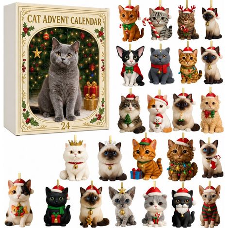 Calendrier de l'Avent de Noël, boîte surprise, amoureux des chats, 24 pendentifs en acrylique, décoration de sapin, boîte surprise K (GJ507-011) (1/5)