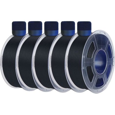 Filamento per stampante 3D, finitura liscia opaca, anti-intasamento, nero e blu, 5 rotoli (1/2)