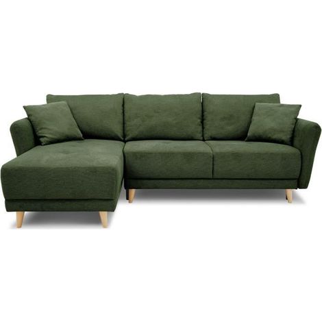 Canapé d'angle convertible réversible 3-4 places – Tissu vert olive 100% polyester – Coffre de rangement – L244 x P158 x H95 cm (1/5)