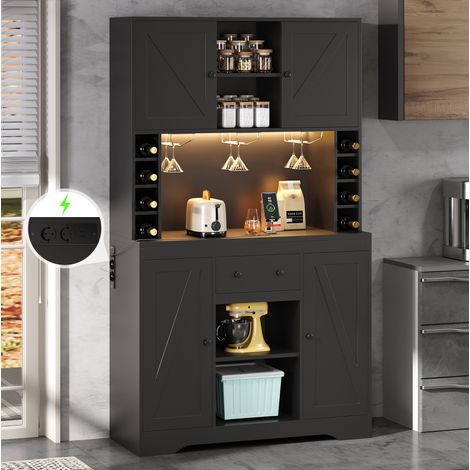 Buffetschrank mit LED und Steckdosen 105x40x180 cm Schwarz OKMYHOME