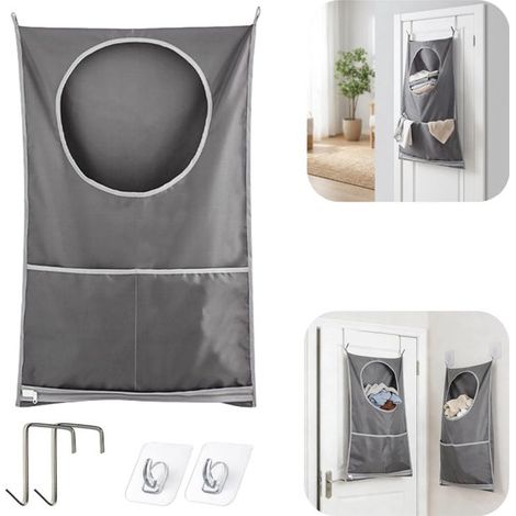 Sac à linge sale mural - panier de rangement pliable et lavable pour salle de bain et pressing, gris, 77 x 50 cm (1/5)