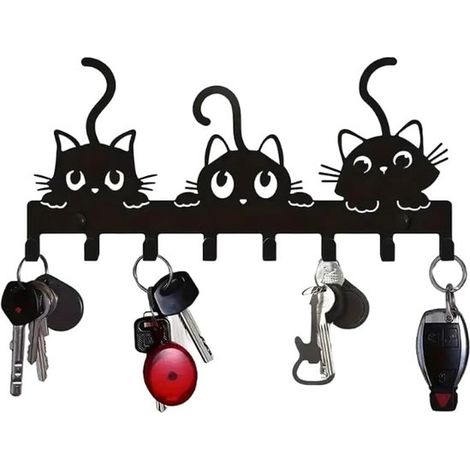 Porte-clés mural noir avec 8 crochets, organisateur multifonction pour couloir, cuisine, garage et bureau, vis et chevilles incluses (1/5)
