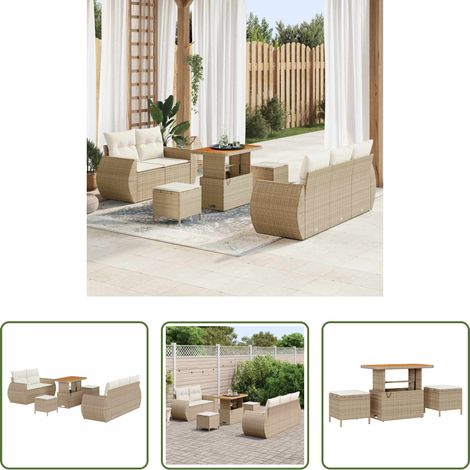 Poly-Rattan - Gartensofa-set mit Kissen 8 pcs Beige und Creme Poly-Rattan (1/5)