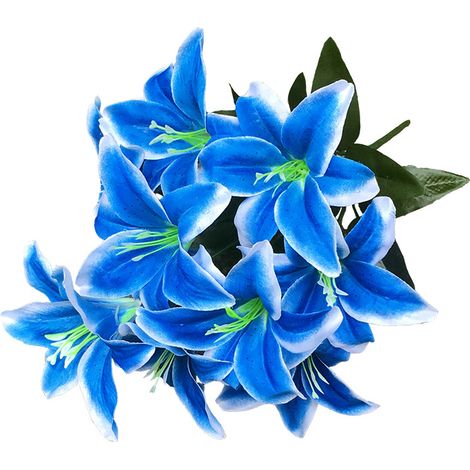 lys artificiel têtes faux fleur artificielle fête de mariage décor Bouquet maison hôtel bureau jardin artisanat Art 2 pièces 10 bleu (1/4)