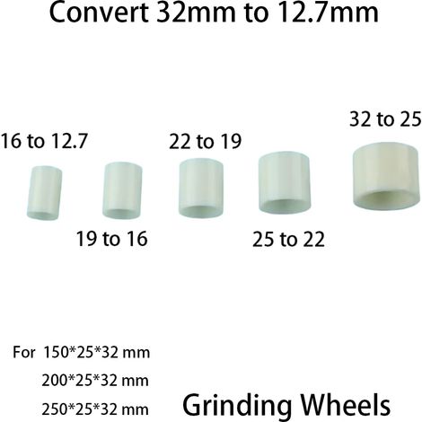 (Lot de cinq) Bague de conversion en plastique à 5 étapes pour meuleuse d'établi 250/150 mm : adaptateur 12,7-16-19-22-25-32 mm. (1/5)