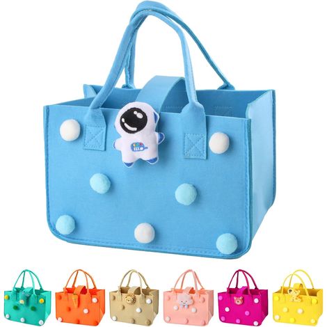 Sac de Courses Cabas, 30 20 18 cm Panier a Courses avec Poignée, Rectangulaire Corbeille Feutre avec Anse, Sac de Courses pour Journaux (Bleu ciel) (1/5)